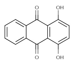 Quinizarin (1,4-Dihydroxyanthraquinone) molecular structure — anthraquinone with two hydroxyl groups, C14H8O4, CAS 81-64-1